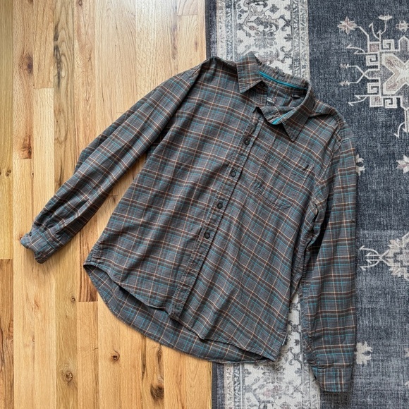 Royal Robbins Blue Brown Plaid Flannel Cotton Long Sleeve Button Down Large - Picture 1 of 5